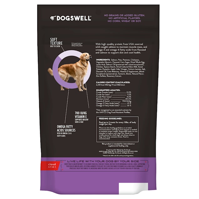 Dogswell Salmon Flavor Skin Coat Soft Chewy Dog Treats 14 oz