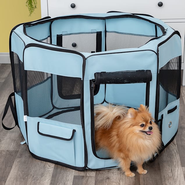 Paws and Pals Blue Pet Playpen Portable Pop Up Tent with Blanket, 34.5" L X 34.5" W X 24" H - Carousel image #1