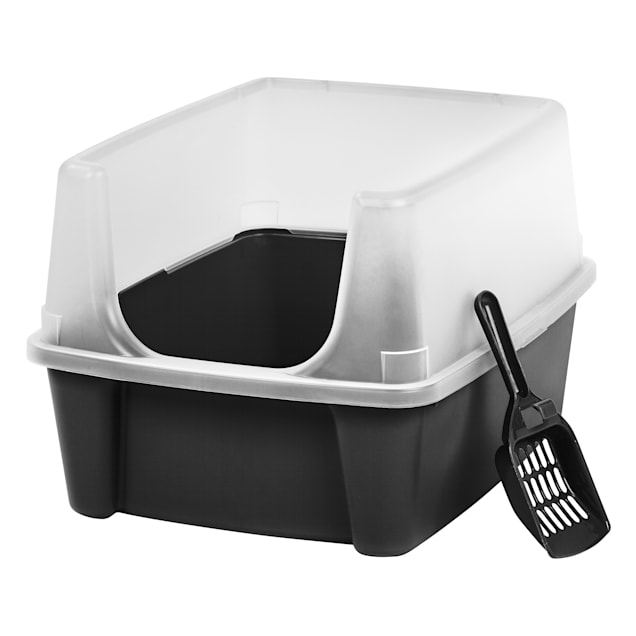 Iris Black Open Top Cat Litter Box with Shield and Scoop Petco