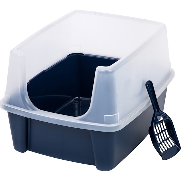 Iris Navy Open-Top Cat Litter Box with Shield and Scoop - Carousel image #1