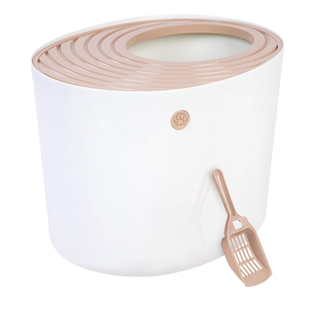 Iris White/Beige Top Entry Large Cat Litter Box with Scoop - Carousel image #1