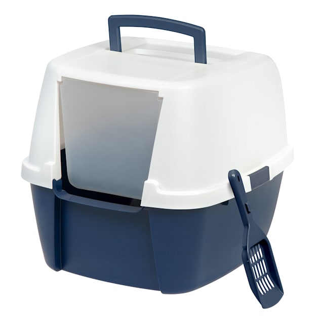 Iris Navy Hooded Cat Litter Box with Scoop, X-Large - Carousel image #1