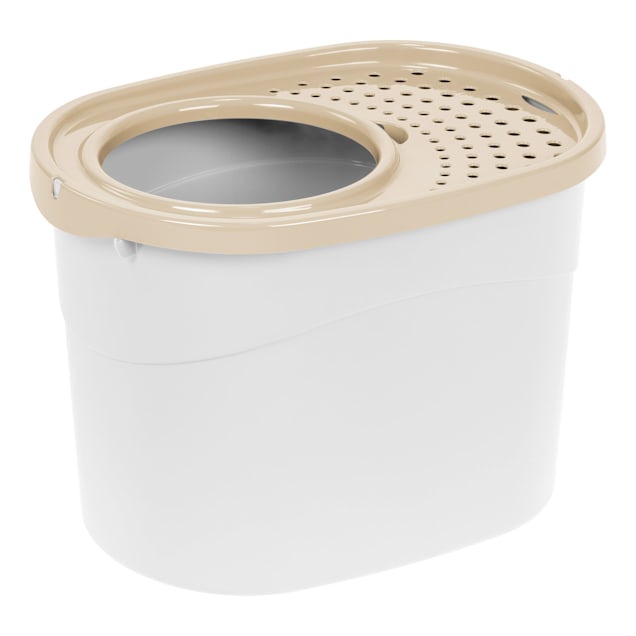 Iris White Beige Top Entry Large Cat Litter Box Petco