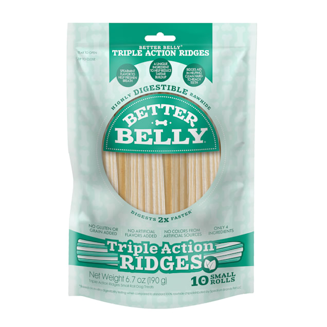 Better Belly Triple Action Ridges Hightly Digestible Rawhide Small Rolls For Dogs 6 7 Oz Count Of 10 Petco