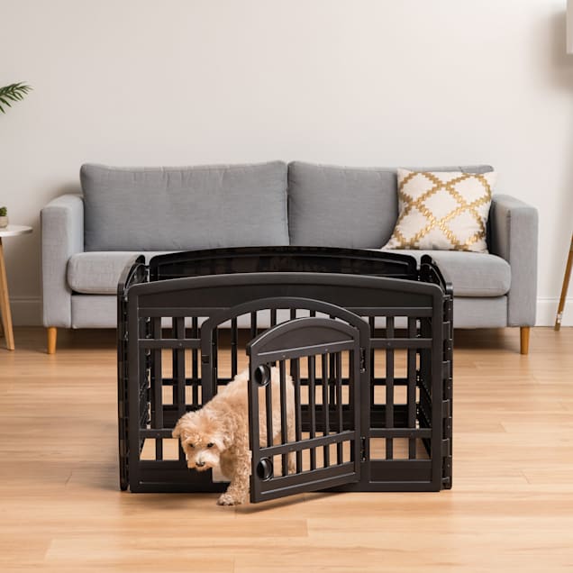 Iris Dark Black 4 Panel Exercise Pet Playpen with Door, Small - Carousel image #1