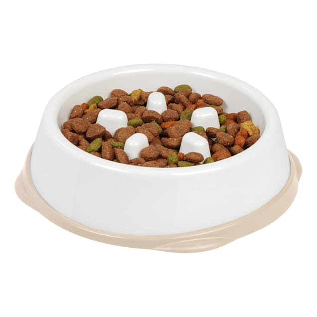 Iris USA Large Slow Feeding Bowl for Long Snouted Pets, White/Beige