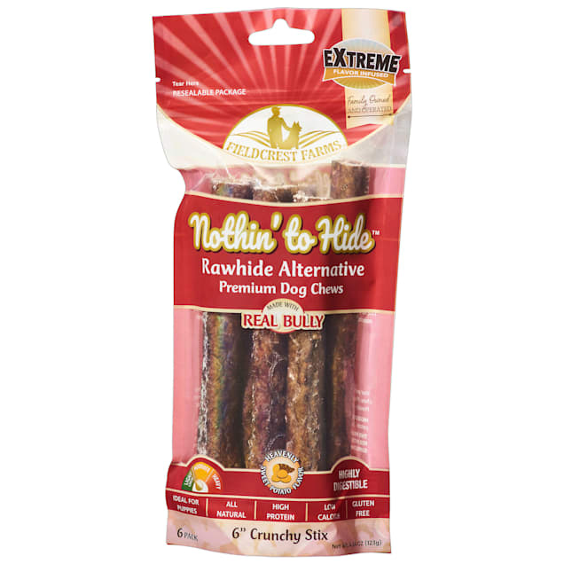Fieldcrest Farms Nothin' to Hide 6" Sticks Made with Real Bully Sweet Potato Flavor Premium Dog Chews, 4.34 oz., Pack of 6 - Carousel image #1