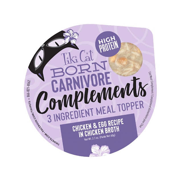 Tiki Cat Complements High-Protein Meal Topper Chicken & Egg Recipe in Chicken Broth Wet Cat Food, 2.1 oz., Case of 8 - Carousel image #1