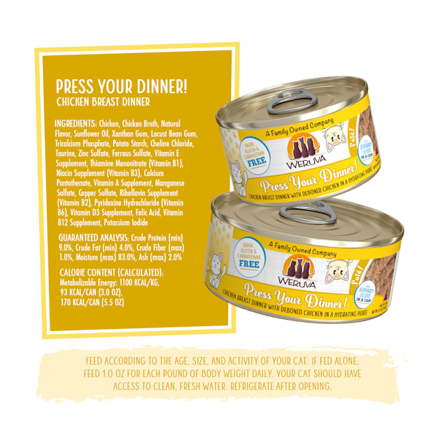 Weruva Pate Press Your Dinner Chicken Breast Dinner in a Hydrating Puree Wet Cat Food 5.5 oz. Case of 8 Petco