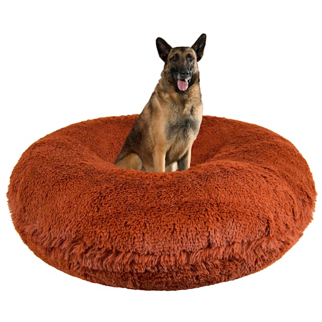 Bessie and Barnie Signature Rustic Brick Luxury Extra Plush Faux Fur Bagel Pet Bed, 24" L X 24" W X 10" H - Carousel image #1