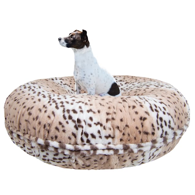 Bessie and Barnie Signature Aspen Snow Leopard Luxury Extra Plush Faux Fur Bagel Pet Bed, 24" L X 24" W X 10" H - Carousel image #1