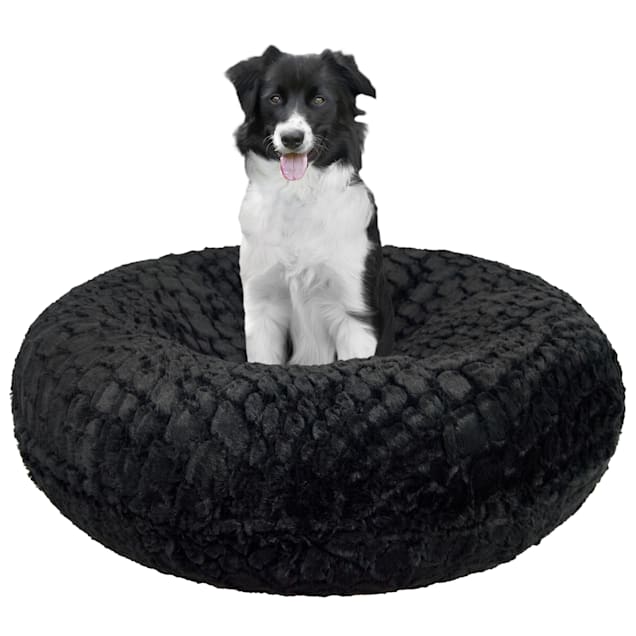 Bessie and Barnie Signature Serenity Black Luxury Extra Plush Faux Fur Bagel Pet Bed, 24" L X 24" W X 10" H - Carousel image #1