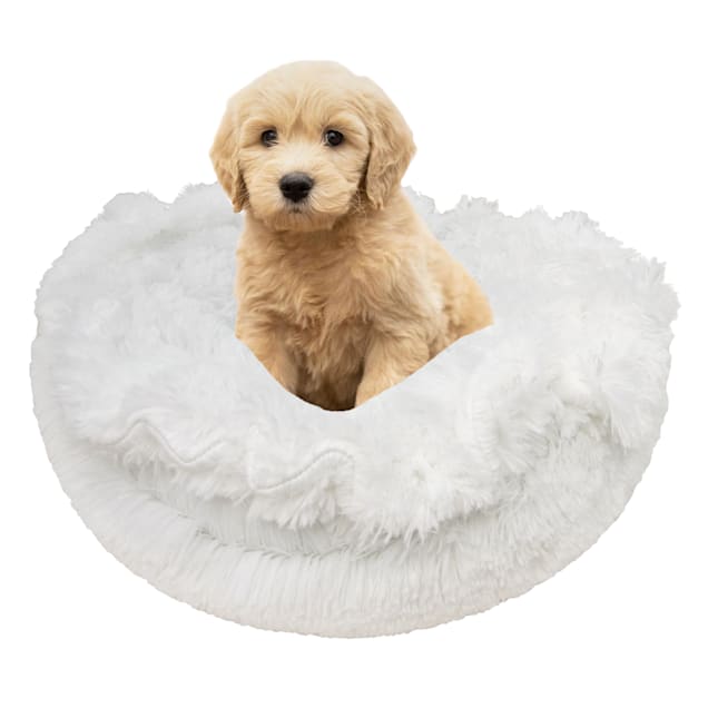 Bessie and Barnie Ultra Plush Snow White/Aquamarine Deluxe Shag Pet Lily Pod Bed, 24" L X 24" W X 4" H - Carousel image #1