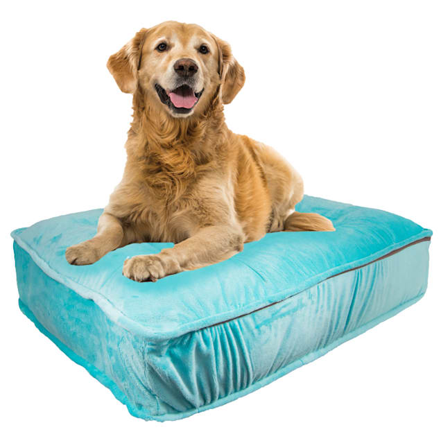 Bessie and Barnie Aquamarine Ultra Plush Faux Fur Luxury Shag Durable Sicilian Rectangle Pet Bed, 28" L X 24" W X 6" H - Carousel image #1