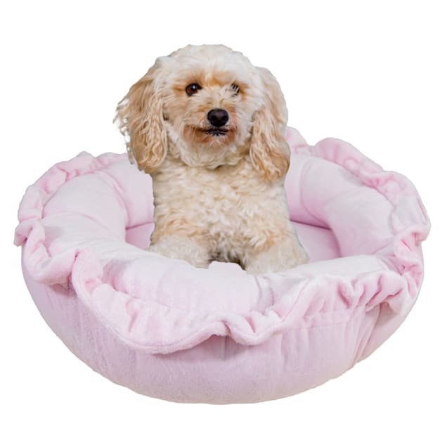 Bessie and Barnie Ultra Plush Pink Lotus Deluxe Shag Pet Lily Pod Bed, 24" L X 24" W X 4" H - Carousel image #1