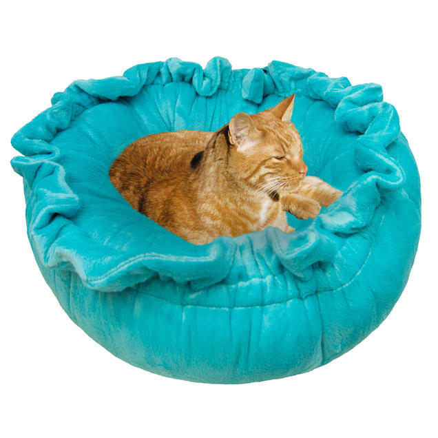 Bessie and Barnie Ultra Plush Aquamarine/Arctic Seal Deluxe Shag Pet Lily Pod Bed, 24" L X 24" W X 4" H - Carousel image #1