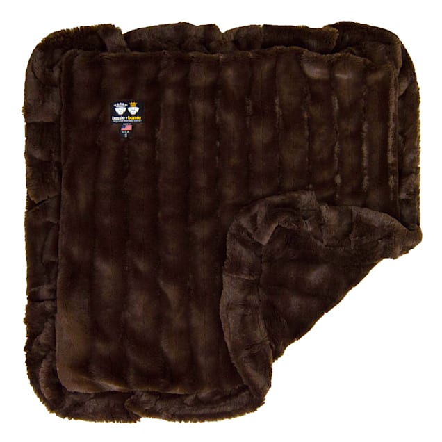 Bessie and Barnie Godiva Brown Ultra Plush Faux Fur Pet Super Soft Reversible Blanket, 20" L X 20" W - Carousel image #1