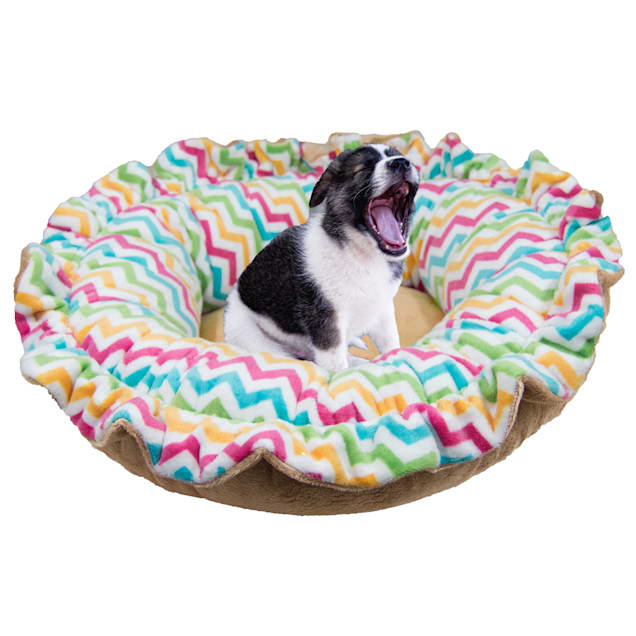 Bessie and Barnie Ultra Plush Ocean Wave/Divine Caramel Deluxe Shag Pet Lily Pod Bed, 24" L X 24" W X 4" H - Carousel image #1