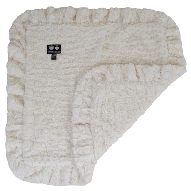 Bessie and Barnie Serenity Ivory Ultra Plush Faux Fur Pet Super Soft Reversible Blanket, 20" L X 20" W - Carousel image #1