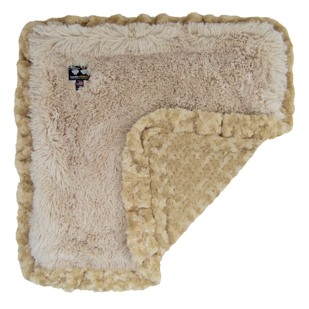 Bessie and Barnie Blondie/Camel Rose Ultra Plush Faux Fur Pet Super Soft Reversible Blanket, 20" L X 20" W - Carousel image #1