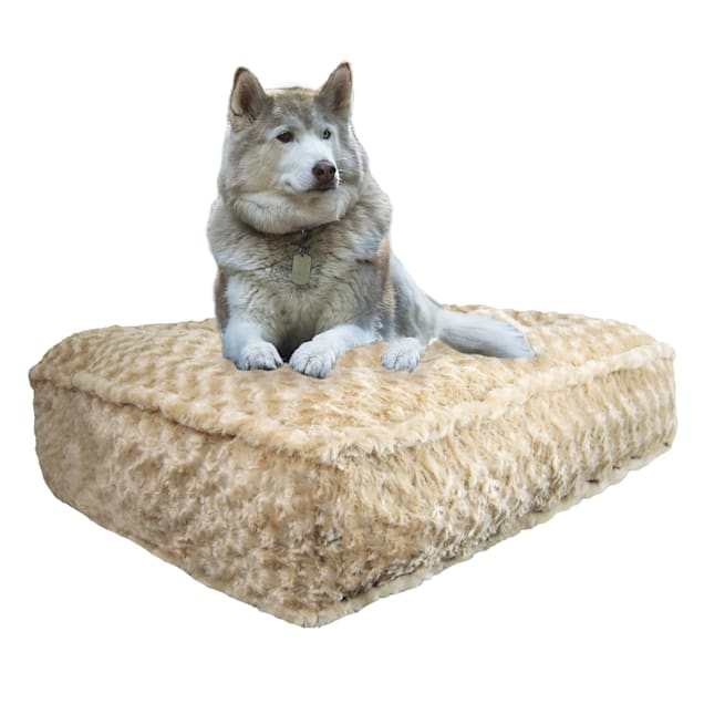 Bessie and Barnie Camel Rose Ultra Plush Faux Fur Luxury Shag Durable Sicilian Rectangle Pet Bed, 28" L X 24" W X 6" H - Carousel image #1