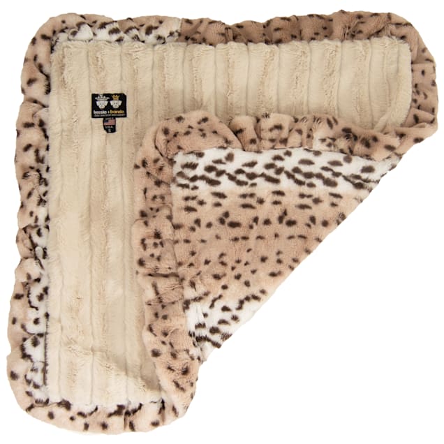 Bessie and Barnie Natural Beauty/Aspen Snow Leopard Ultra Plush Faux Fur Pet Super Soft Reversible Blanket, 20" L X 20" W - Carousel image #1