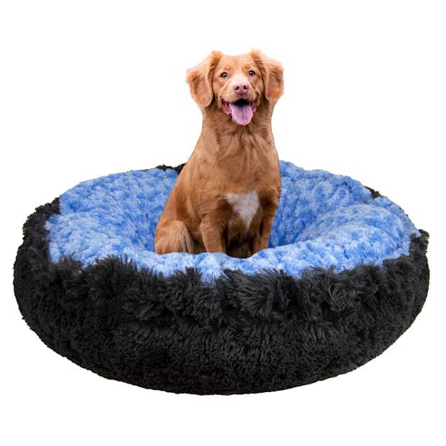 Bessie and Barnie Blue Sky/Wholfhound Grey Luxury Shag Ultra Plush Faux Fur Pet Bagelette Bed, 30" L X 30" W X 6" H - Carousel image #1