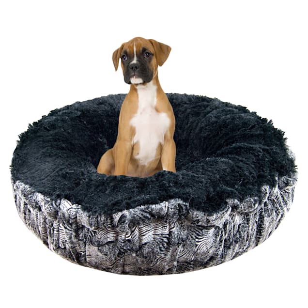 Bessie and Barnie Arctic Seal/Black Bear Luxury Shag Ultra Plush Faux Fur Pet Bagelette Bed, 30" L X 30" W X 6" H - Carousel image #1