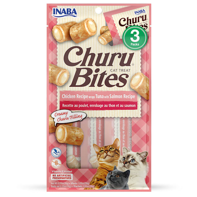 Inaba Churu Bites Chicken Wraps Tuna with Salmon Recipe Cat Treats, 1.05  oz.