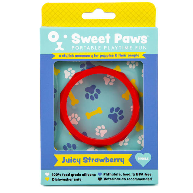 SWEET PAWS Wearable Juicy Strawberry Silicone Puppy Teether Chew Toy Small