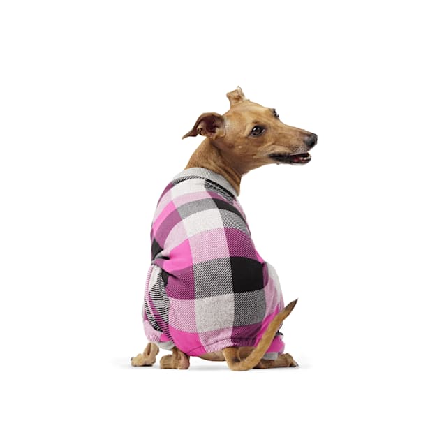 Canada Pooch Frosty Fleece Dog Sweatsuit Pink Plaid Size 8, 3X-Small - Carousel image #1