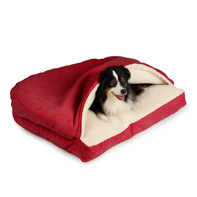 Snoozer Red Rectangle Poly Cotton Cozy Cave for Dogs, 30" L X 20" W X 8" H - Carousel image #1