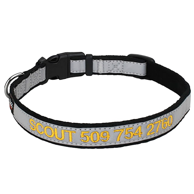 GoTags Reflective Personalized Black Dog Collar with Custom Embroidery, Small - Carousel image #1