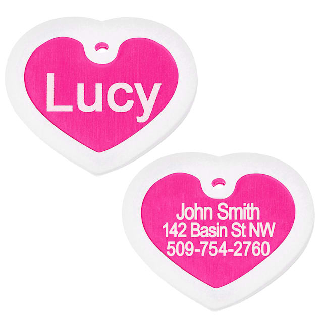 GoTags Personalized Pink Heart Pet ID Tag Includes Glow in The Dark Silencer to Protect Tag and Engraving - Carousel image #1