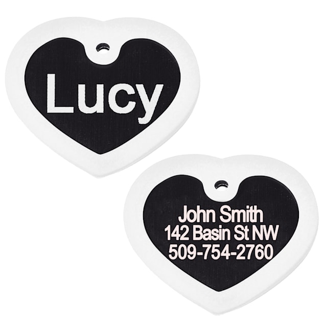 GoTags Personalized Black Heart Pet ID Tag Includes Glow in The Dark Silencer to Protect Tag and Engraving