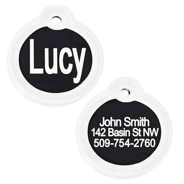 GoTags Personalized Black Round Pet ID Tag Includes Glow in The Dark Silencer to Protect Tag and Engraving - Carousel image #1