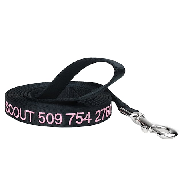 GoTags Personalized Black Dog Leash Embroidered with Dog Name or Custom Text Small