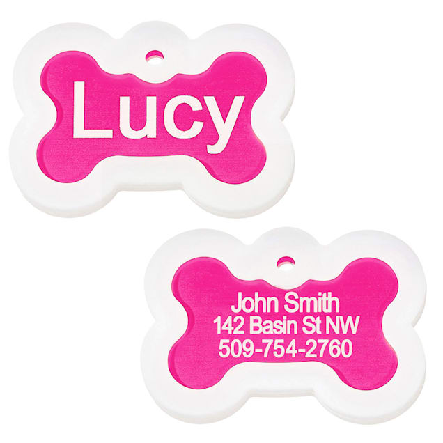 GoTags Personalized Pink Bone Pet ID Tag Includes Glow in The Dark Silencer to Protect Tag and Engraving