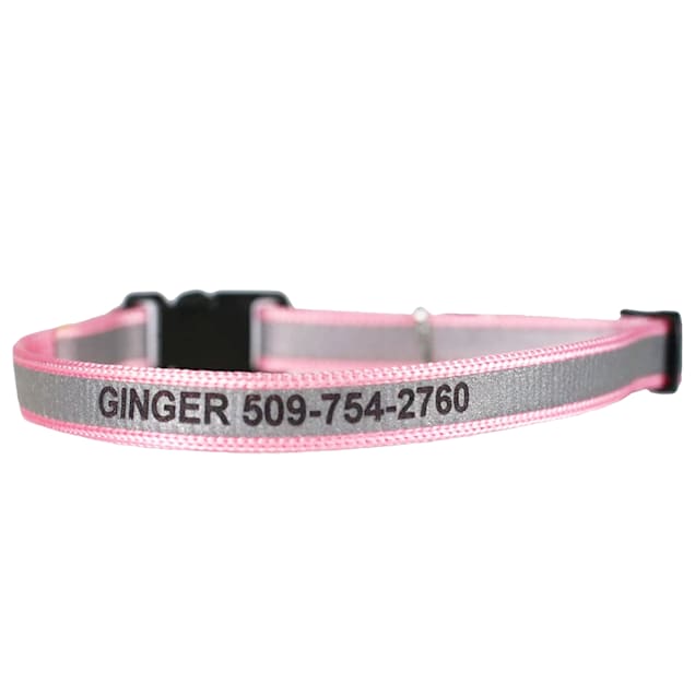 GoTags Personalized Pink Reflective Adjustable Cat Collar with Bell and Breakaway Safety Release Buckle