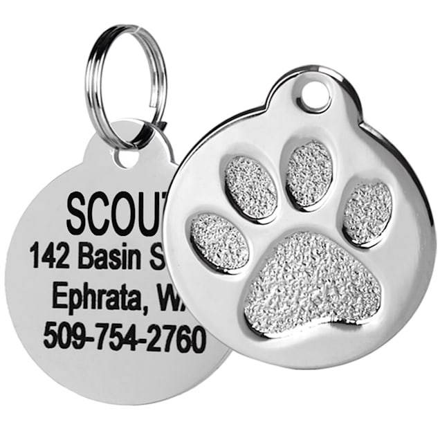 GoTags Personalized Stainless Steel Dog & Cat ID Tag, Swarovski Crystal Paw Print, Green, Small