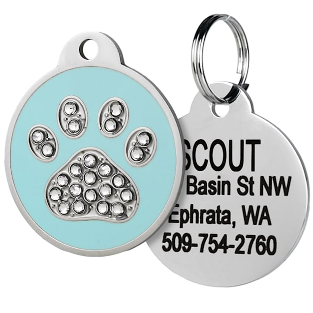 GoTags Paw Print Stainless Steel Blue Pet ID Tags with Swarovski