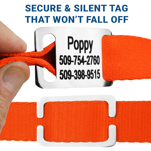 GoTags Personalized Orange Adjustable Dog Collar with Custom Engraved Stainless Steel Slide ID Tag X Small