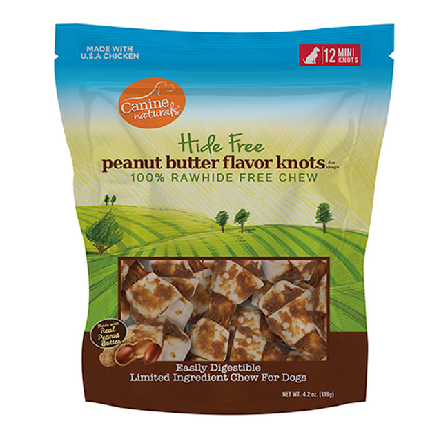 Canine Naturals Rawhide Free Peanut Butter Recipe Mini Knots, 4.2 oz., Count of 12 - Carousel image #1