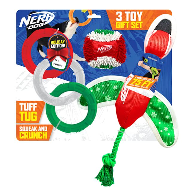 Nerf Shaggy Ball, Ring Tug and Launching Duck Dog Toy, Medium, Pack of 3 - Carousel image #1
