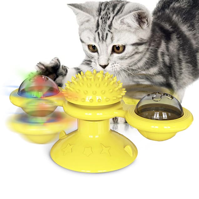 Pet Life Yellow 'Windmill' Rotating Suction Cup Spinning Cat Toy