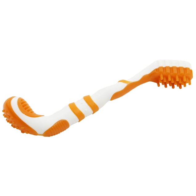 Pet Life Orange 'Denta-Brush' TPR Durable Tooth Brush and Dog Toy, Medium - Carousel image #1