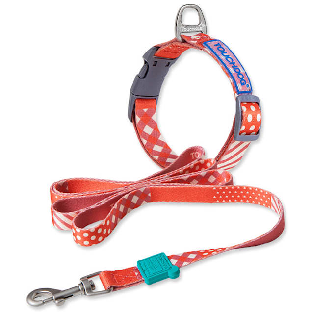 Touchdog Red 'Trendzy' 2-in-1 Matching Fashion Designer Printed Dog Leash and Collar, Small - Carousel image #1