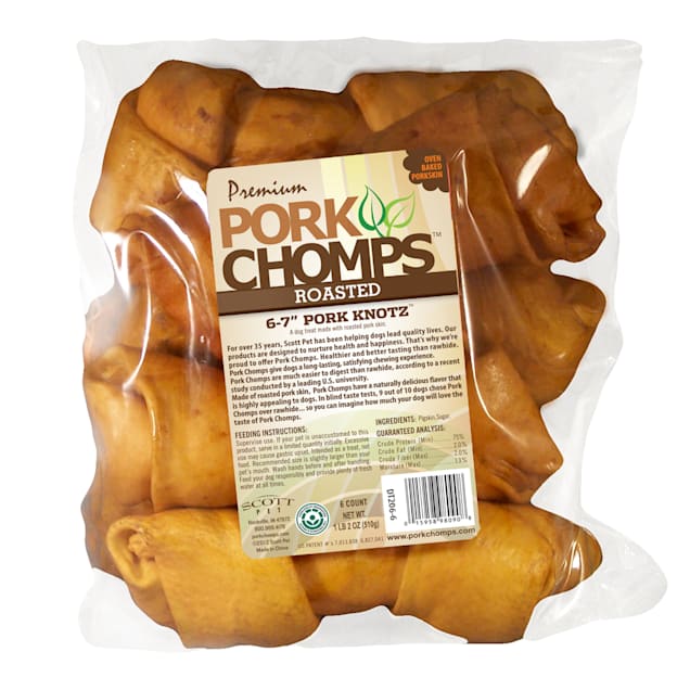 Pork Chomps Roasted Knotted 6" Bone Dog Chews, 1.2 lbs., Count of 6 - Carousel image #1