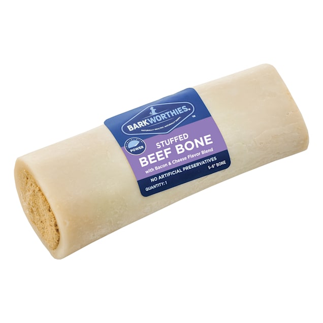 Barkworthies 5-6" Bacon & Cheese Stuffed Shin Bones for Dogs - Carousel image #1