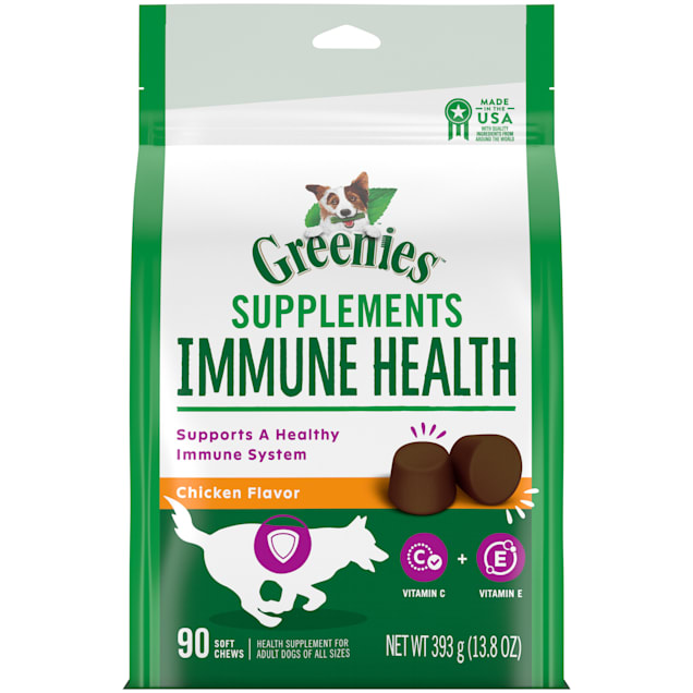 Greenies Immune Health Supplements With Vitamin C & E Chicken-Flavor Soft Chews for Adult Dogs, Count of 90 - Carousel image #1